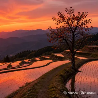 夕暮れの棚田