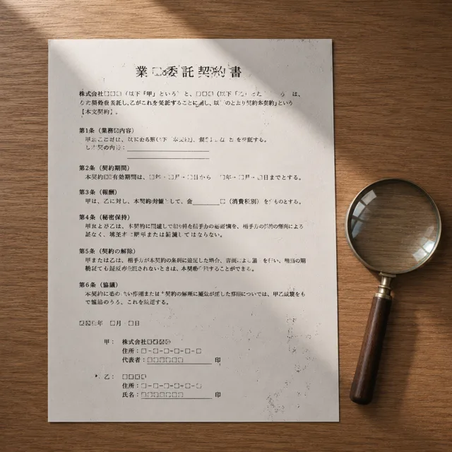 虫眼鏡と契約書