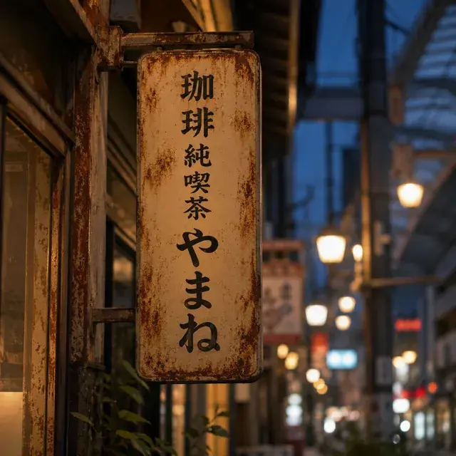 縦書きの喫茶店看板